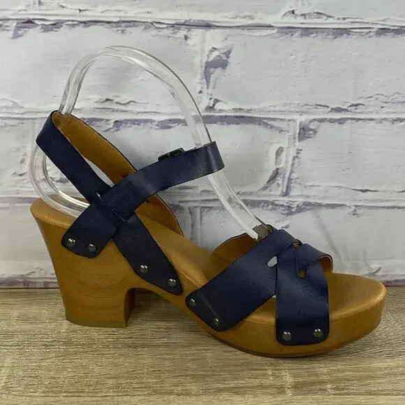 Korks Bagley Platform Chunky Heel Sandals Women's Size 9 Slingback Dark Blue - Picture 5 of 9
